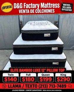 •  Elite Bamboo queen king   12” pillow top.      New mattress in a plastic sealed.     We offer same day delivery  Venta de colchones  ☎️📲call or Te