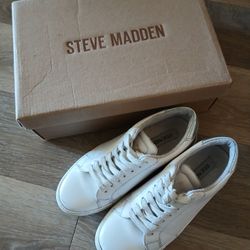 Steve Madden Silver Back Detail White Sneakers Shoes Women Size 7.5