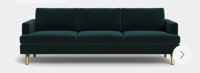 Albany Park Lido 86” Mid-Century Modern Upholstered Sofa with Brass Legs, Dark Green