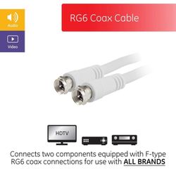 GE RG6 Coaxial Cable, 25 ft. F-Type Connectors, Double Shielded Coax