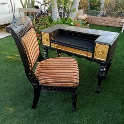 Victorian Black and Gold Writing Desk with Chair