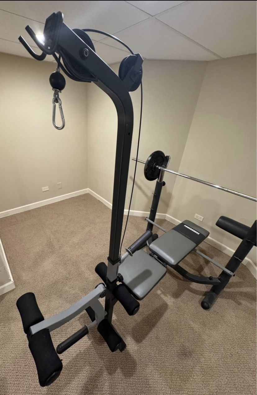 REDUCED PICK UP TODAY Powerhouse Gym Inclinable Bench Press, Squat Rack, Cable Pull, BAR,