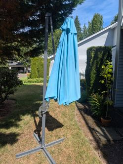 Blue patio umbrella