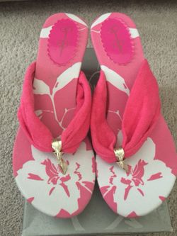 NIB Jessica Simpson Tania Wedge-Neon pink Sz 8