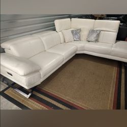 SECTIONAL GENUINE LEATHER RECLINER ELECTRIC ⚡ WHITE COLOR.. DELIVERY SERVICE AVAILABLE 🚚💥🚚