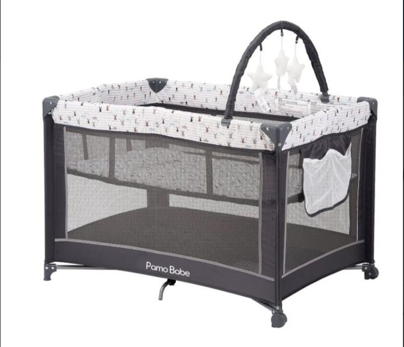 Pamo Babe Portable Playard with Padded Mat & Toy Bar – Foldable Baby Crib !!!!