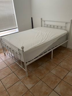 Free White  Metal Bed Frame Full Size