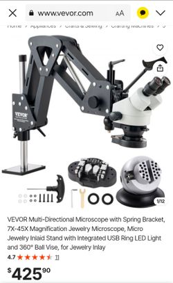 VEVOR Multi-Directional Microscope with Spring Bracket, 7X-45X Magnification Jewelry Microscope, Micro Jewelry Inlaid Stand with Integrated USB Ring L