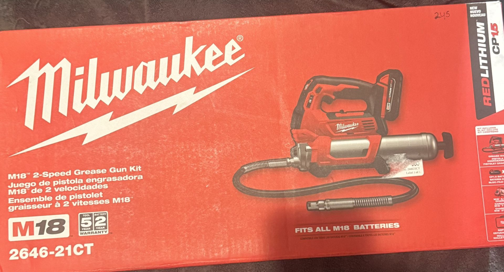M18 18V Lithium-Ion Cordless Grease Gun 2-Speed with (1) 1.5Ah Batteries, Charger, Tool Bag