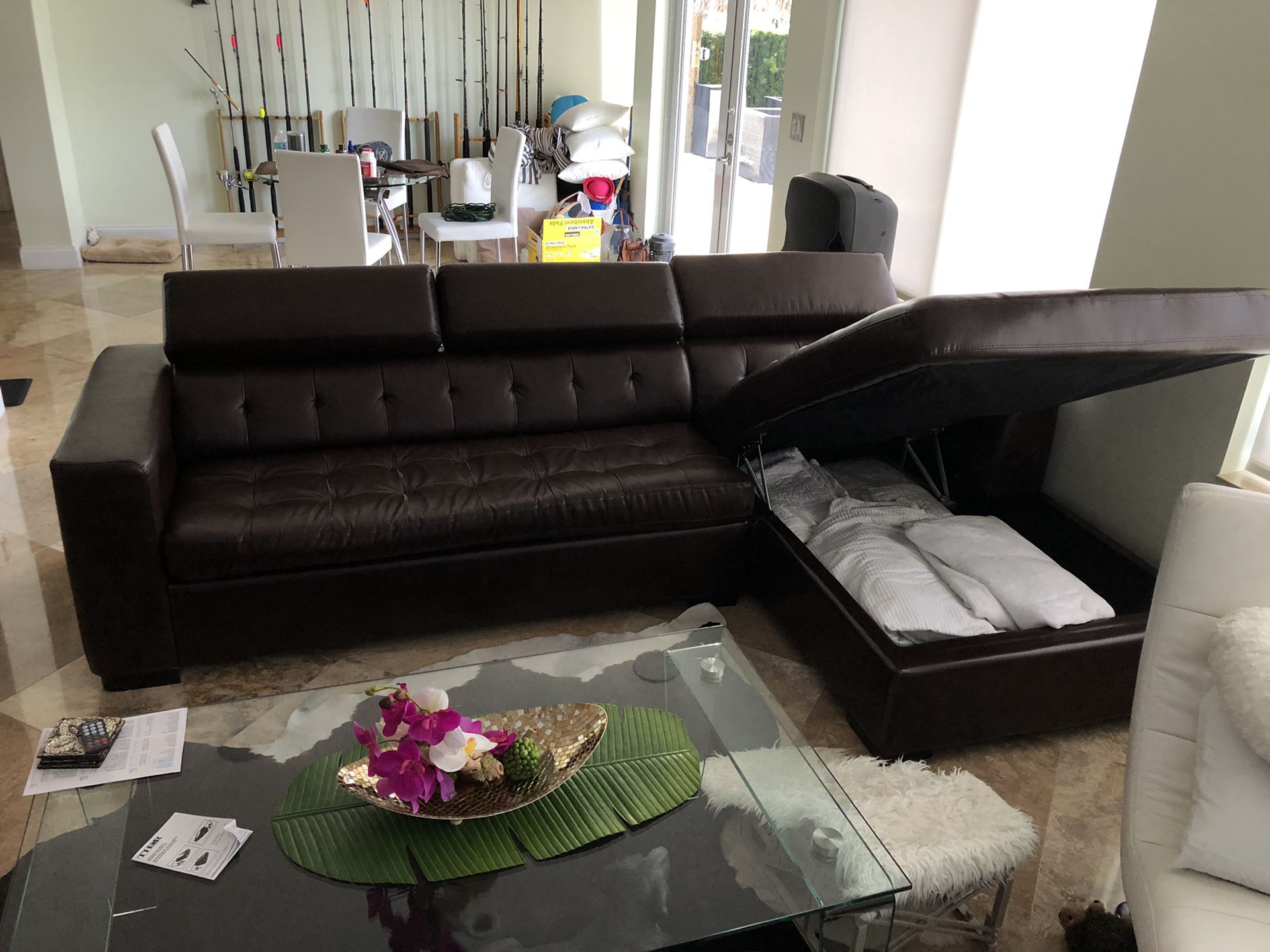 Leather Sleeper Sectional with mattress $600