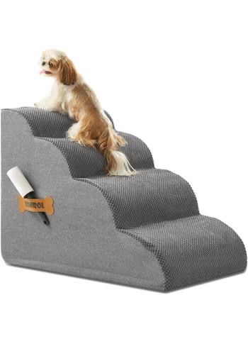 Dog Stairs, Romrol Dog Steps Ramp for High Bed and Couch, Dog Ramp with Durable Non-Slip Waterproof Fabric Cover, Pet Stairs for Small Dogs and Cats o