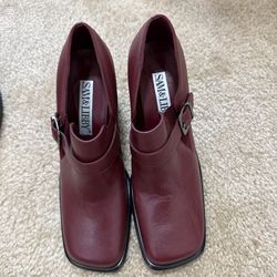 Vintage Sam & Libby "Delia" Burgundy Leather Square Toe Booties - Size 8