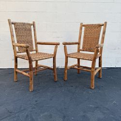 Delivery is available Solid wood Rustic Vintage Old Hickory Woven Armchairs – Set of 2 $490 OBO!