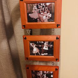 Disney Parks Mickey Mouse Icon Beveled Cherry Wood 3-Link Hanging Photo Frame