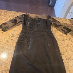 Elegant Black Dress With Sheer Sleeves