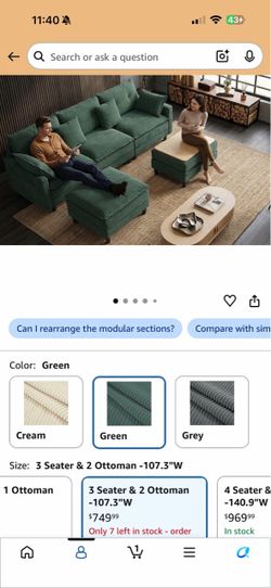 Green Modular Sectional Sofa with Ottomans