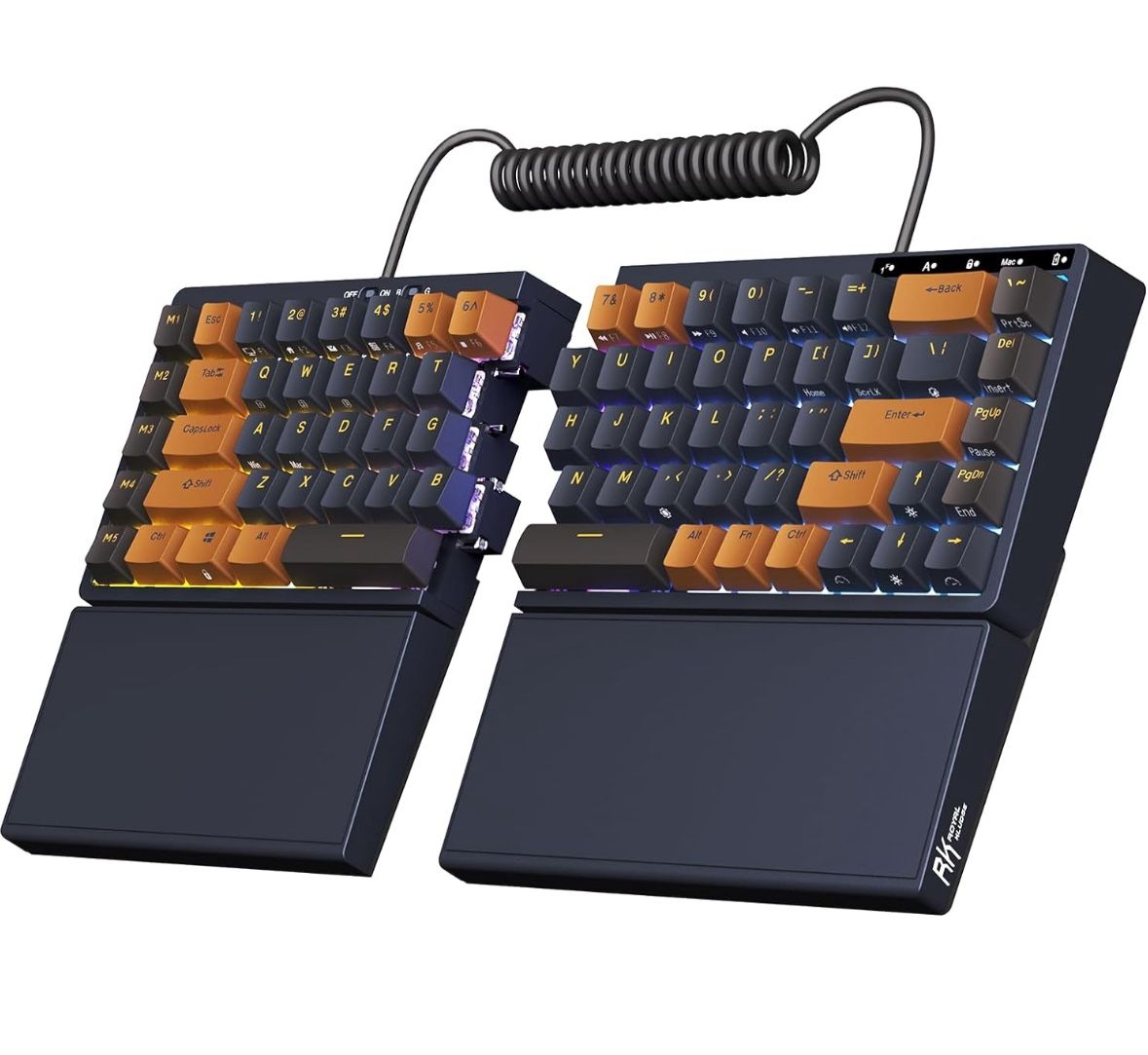 RKS70 Ergonomic Split Keyboard, Wireless Gaming Keyboard with Bluetooth/2.4G/Wired, 75% RGB Hot Swappable Mechanical Keyboards Fixed Wrist Rest for Wi