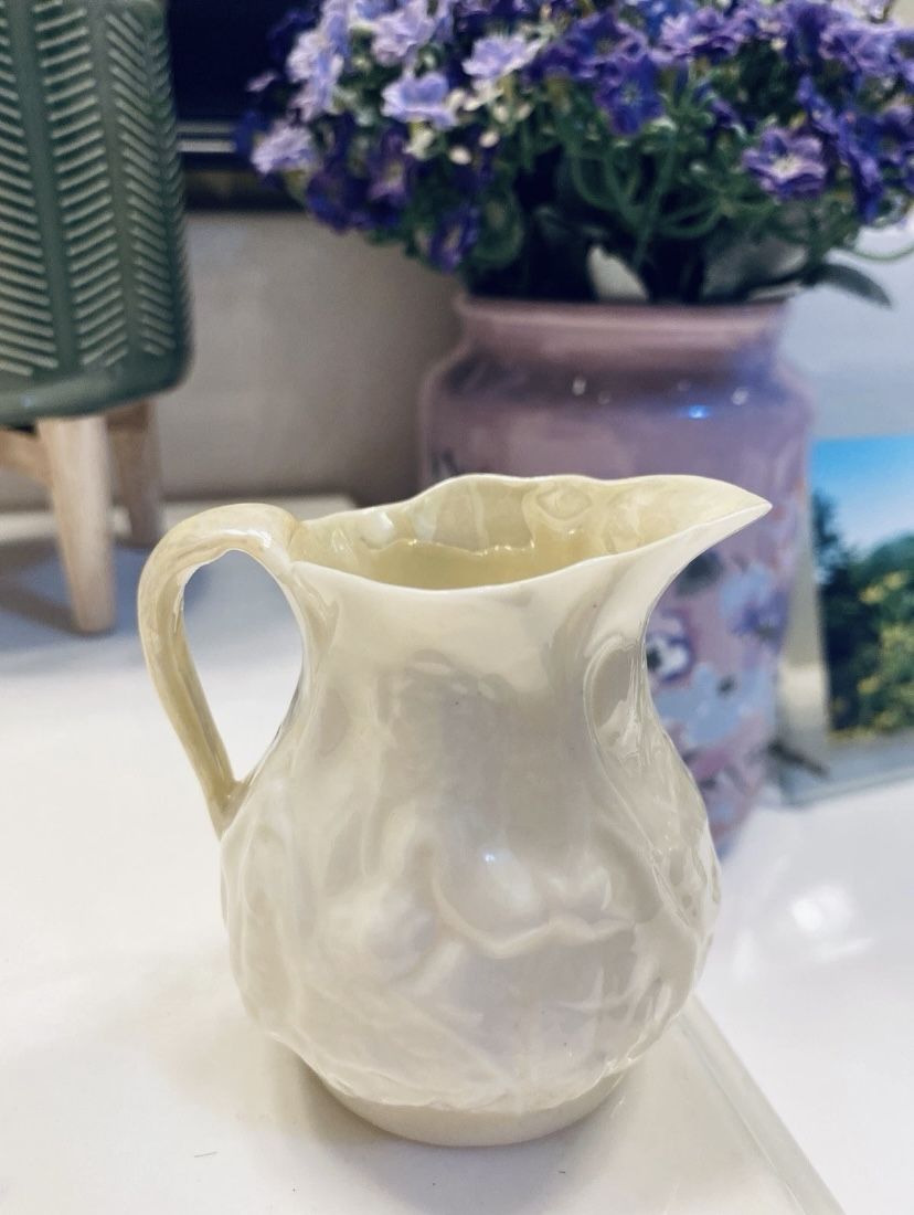 Vintage belleek Porcelain Ivory Creamer Pitcher 3rd Black Mark 1920’s To 40’s