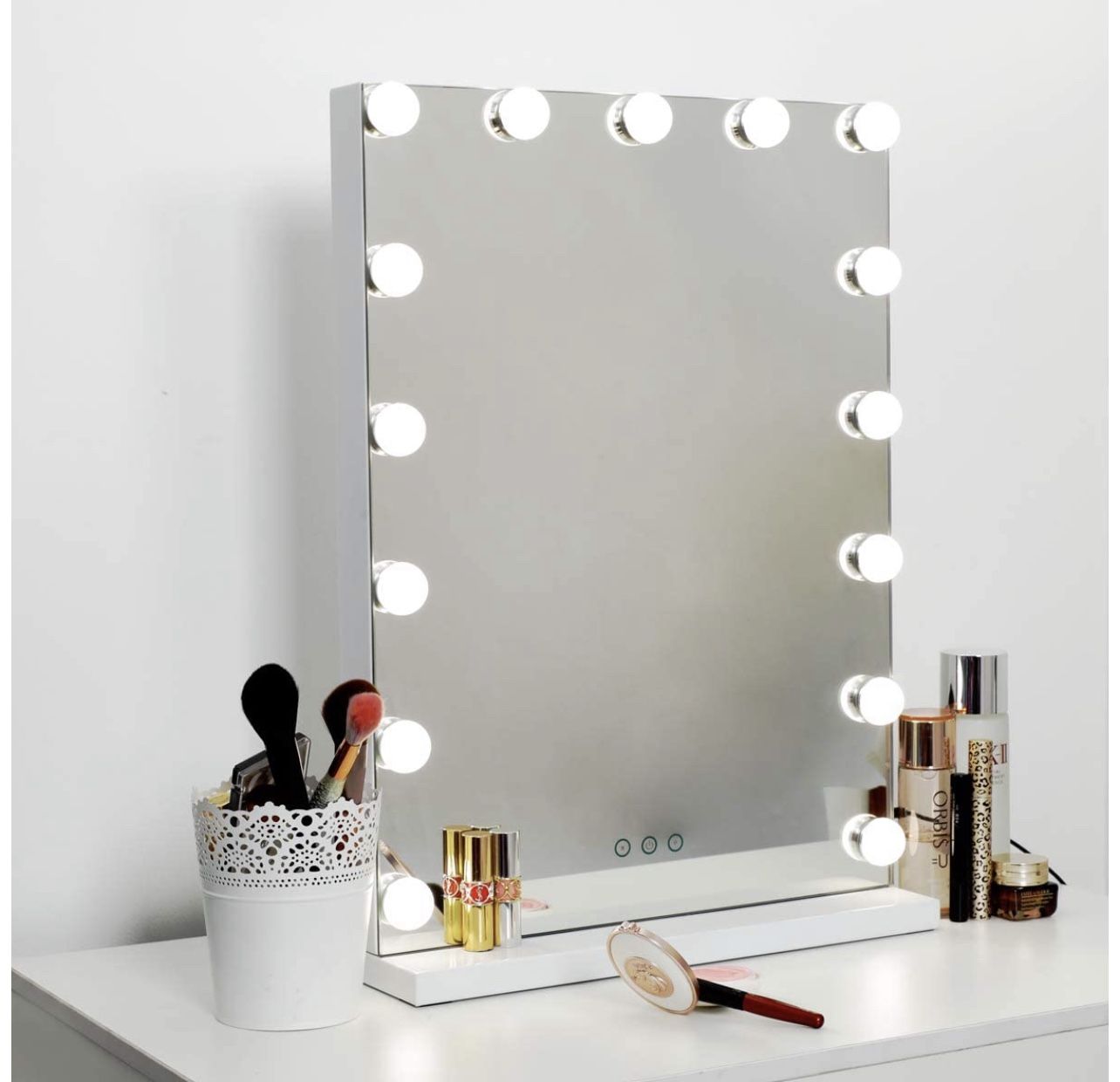 Hollywood Mirror Makeup Vanity Mirror with Lights, 18.2" W x 22.8" H, White
