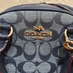 Coach Signature Mini Dome Crossbody Satchel (Navy/Black) 