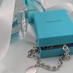 🤍💎Authentic Tiffany & Co.  Blank Heart Tag  Large 10 mm  Rolo Chain Necklace Sterling Silver👌