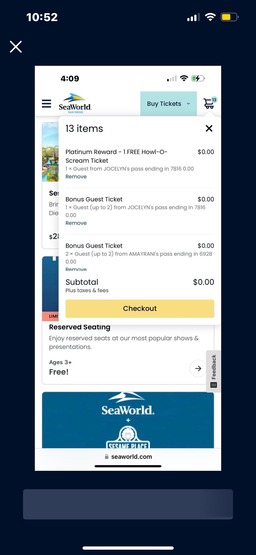4 Tickets For Sea World 