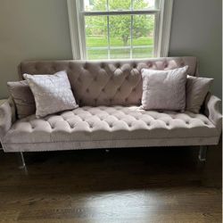 Beautiful Pink Couch With Acrylic Legs 