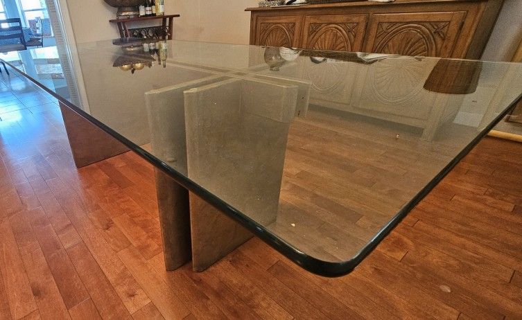 Large Glass Scan Design Dining Room Table with Wood base