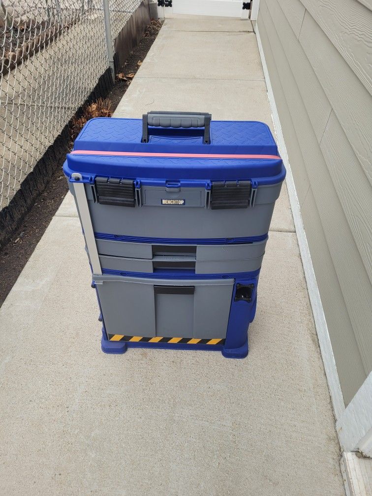 NEW 3 IN 1 PORTABLE TOOL BOX. GREAT TO KEEP YOUR TOOLS ORGANIZE . IT INCLUDES A EXTENSION CORD WHEEL TO STORE ELECTRICAL CORD. $90.00 OR BEST OFFER