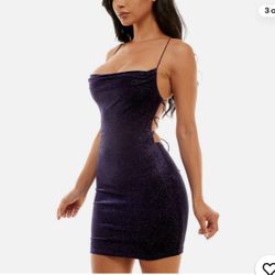 Purple Cowlneck Mini Party Bodycon Dress