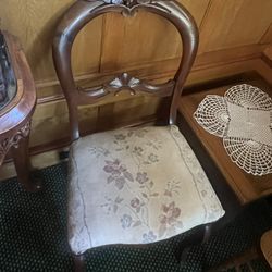 Victorian Antique Carved Walnut Farmhouse Desk Chair, Grape Needlepoint 