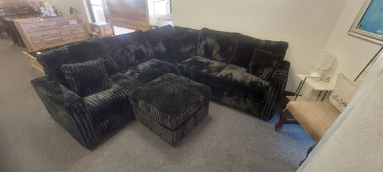 Black Corduroy Sectional with ottoman