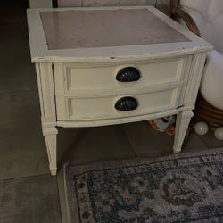 Solid Wood Side Table With Marble Top 
