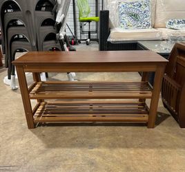 2 Tiers Shoe Rack Storage Bench, Entryway Bench with Seat and Open Compartments, 32.1x11.3x16.5