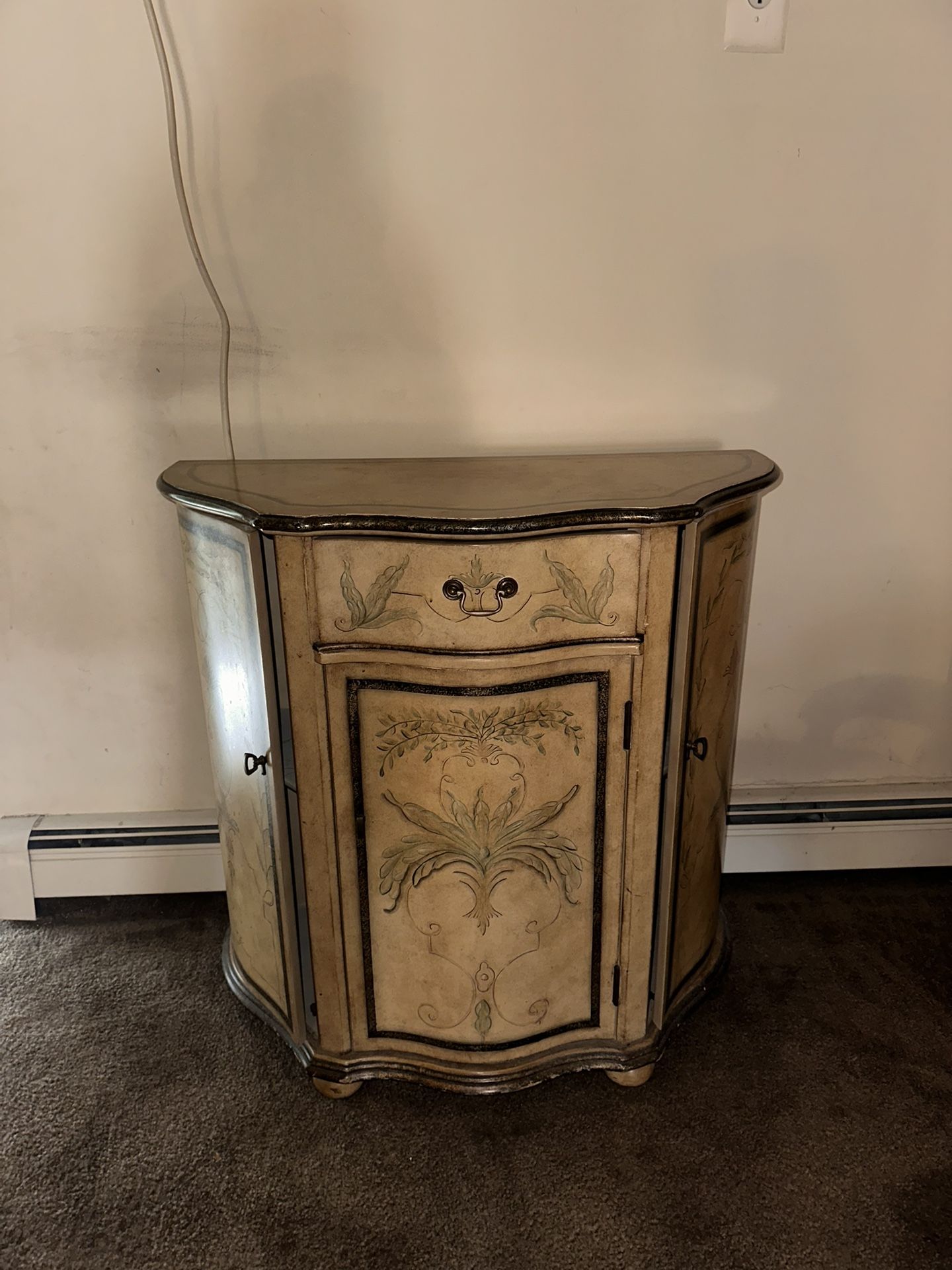 Hand-Painted Demi-Lune Accent Cabinet – Tuscan/Venetian Style with Floral Design 