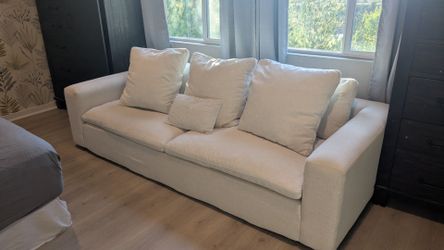 Living Spaces Utopia 96" Sofa Couch Beige/Natural Fabric – Used