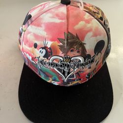 Disney Kingdom Hearts snapback hat featuring Sora, Mickey Mouse, and the series logo, likely a former exclusive from Hot Topic.