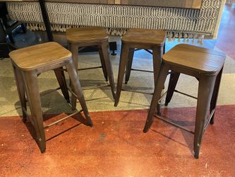 Industrial Wooden Seat Stackable Stool Set (Set of 4)