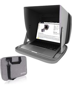 Water Repellent 3-in-1 Laptop Sunshade, Portable Foldable Privacy Visor with Elastic PVC Core, Converts into Shoulder Bag for Outdoor Work, Fits 12-14