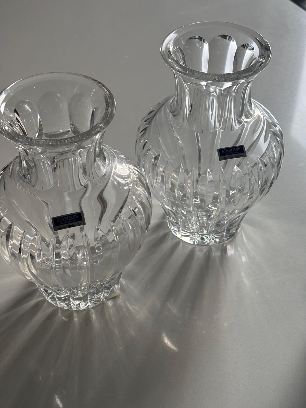 Two Marquise Waterford, crystal vases 8 “ inch tall & Shannon Ireland crystal vase 8” tall