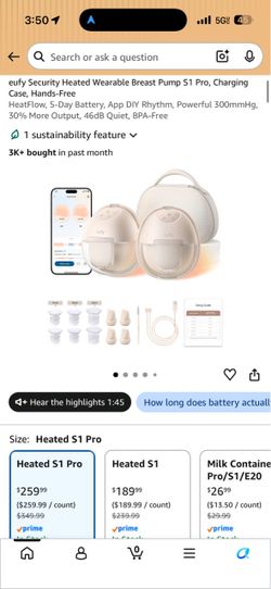 eufy Heated Wearable Breast Pump S1 Pro, Charging Case, Hands-Free