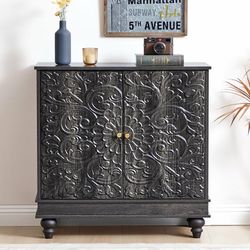 Accent Cabinet with 2 Doors, Classic Carved Storage Sideboard Buffet Cabinet with Adjustable Shelves