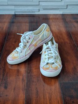 Coach Pastel Signature Print Sneakers Women’s 7.5B Y2K Lace Up Canvas Shoes