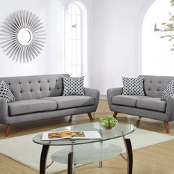 Brand New Grey Retro Style Sofa And Love Seat 