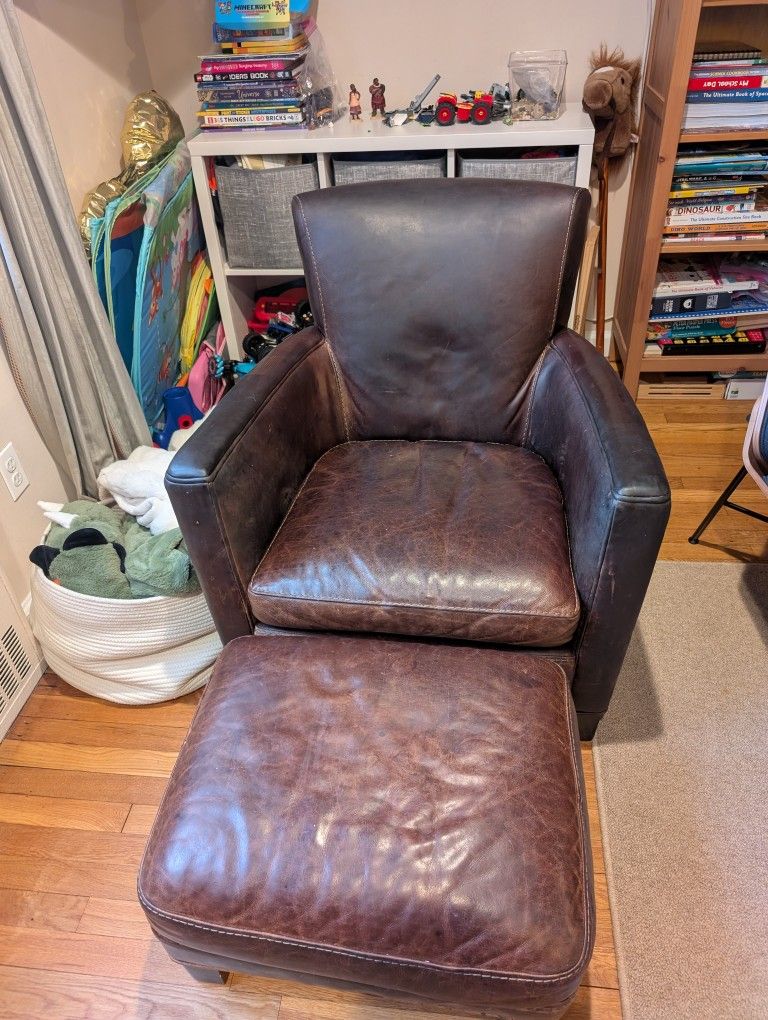 Crate And Barrel Leather Chair And Ottoman