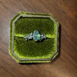 10K White Gold Moss Agate Engagement Ring