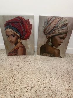 Set of 2 African Woman Portrait Canvas Prints