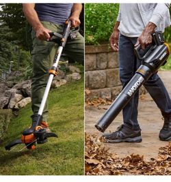 Worx trimmer and blower combo with two batteries used
