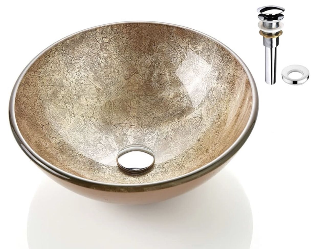 Honeysuckle Series Round Tempered Deco Glass Vessel Bathroom Sink