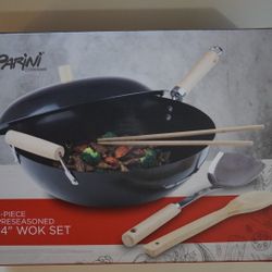 Parini Cookware 5-Piece Preseasoned 14 Inch Wok Set